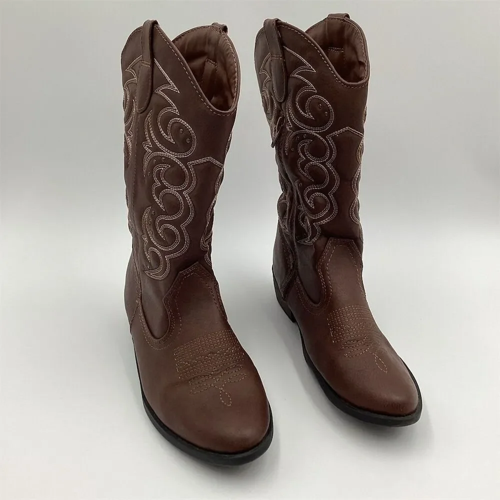 Cat & Jack Girls Western‎ Cowgirl Boots Brown Size 4 Casual Embroidered